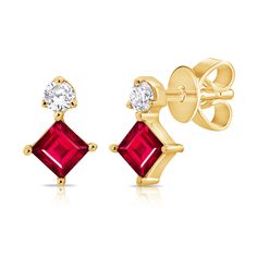 Experience the timeless allure of our Ruby & Diamond Stud Earrings, exquisitely crafted in luxurious 14K gold. These stunning earrings feature vibrant rubies, each elegantly surrounded by a halo of sparkling diamonds totaling 0.26 carats. The diamonds are meticulously set to enhance their brilliance, providing a captivating contrast to the rich red hue of the rubies. Perfect for both everyday wear and special occasions, these earrings add a touch of sophistication and glamour to any ensemble. Th Tennis Jewelry, Engagement Rings Couple, Pearl Engagement Ring, Diamond Evil Eye, Lucky Horseshoe, Diamond Education, Diamond Stud Earrings, Womens Wedding Bands, Ruby Diamond