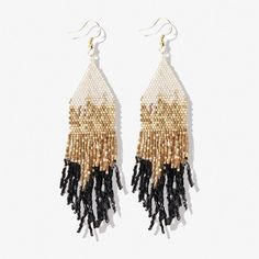 Claire Ombre Beaded Fringe Earrings Black Earrings Ombre Earrings, Beaded Fringe Earrings, Beaded Fringe, Earrings Black, Black And Cream, Fringe Earrings, Accessories Branding, Gold Black, Beaded Earrings