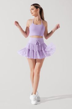 Pirouette Tiered Skort - Digital Lavender Pirouette Skort, Vibe Outfits, Summer Outfit Ideas For Women, Digital Lavender, Glam Ideas, Cassey Ho, Lilac Top, Casual Denim Jacket, Short Bra