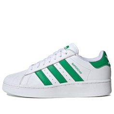 adidas Originals Superstar XLG Shoes 'Cloud White Green' IF8069 Sporty Adidas Platform Sneakers For Streetwear, Adidas High-top Platform Sneakers For Sports, Adidas Logo Sporty Platform Sneakers For Sports, Adidas Logo Sporty Platform Sneakers, Green Sports Platform Sneakers With Vulcanized Sole, Adidas Lace-up Platform Sports Sneakers, Sporty High-top Adidas Platform Sneakers, Sporty Adidas Platform Sneakers With Round Toe, Sporty Adidas Platform Sneakers For Sports