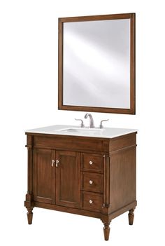 Elegant Lighting - VF13036WT-VW - Single Bathroom Vanity - Lexington - Walnut 42 Inch Vanity, Porcelain Sink, White Marble Countertops, Marble Countertop, White Vanity Bathroom, Marble Vanity Tops, Office Bathroom, Single Sink Bathroom Vanity, Elegant Furniture