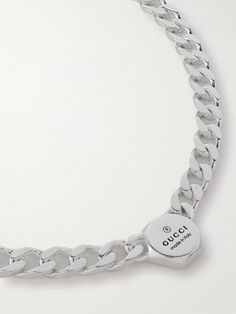 Worn on Gucci's SS24 runway, this necklace is a great way to finish off any outfit. It's cast from sterling silver in a chunky chain-link design and stamped with the label's moniker at the centre. Elegant Gucci Chain Necklace, Classic Gucci Jewelry With Silver-tone Logo Plaque, Gucci Luxury Link Jewelry, Elegant Gucci Jewelry With Silver-tone Logo Plaque, Gucci Silver Jewelry With Silver-tone Logo Plaque, Gucci Silver Jewelry With Silver-tone Logo, Elegant Gucci Jewelry With Silver-tone Logo, Classic Silver Gucci Necklaces, Gucci Silver Jewelry With Logo Plaque