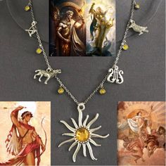 the necklaces are decorated with pictures of women and men's zodiac signs on them