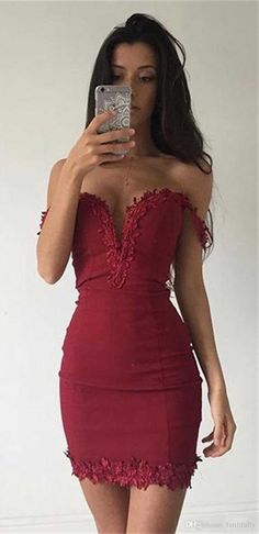 WD0127,Burgundy Off the Shoulder Sheath Homecoming Dress with Applique on Storenvy Tight Prom Dresses, Sweetheart Homecoming Dress, Burgundy Homecoming Dresses, Red Homecoming Dresses, Bodycon Cocktail Dress, Short Bodycon Dress, Homecoming Dresses Tight, Red Bodycon Dress, Lace Homecoming Dresses