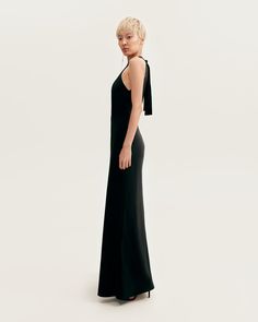 Classical black halterneck satin maxi dress, Xo Xo ➤➤ Milla Dresses - USA, Worldwide delivery Milla Dresses, Halloween Crop Top, One Shoulder Dress Long, Fitted Gown, Halloween Skirt, Fitted Gowns, Dress Weights, Paris Chic, Column Skirt