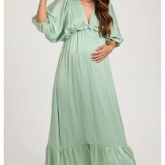 Size Small, Never Used From Pink Blush Chic Flowy V-neck Maternity Dress, Spring Green Maternity Dress For Party, Elegant Green Maternity Dress, Spring Maternity Maxi Dress In Solid Color, Spring Solid Color Maternity Maxi Dress, Spring Maternity Solid Maxi Dress, Spring Maternity Solid Color Maxi Dress, Chic Maternity Maxi Dress With V-neck, Spring Evening V-neck Maternity Dress