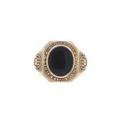 All of our jewelry is guaranteed authentic by our Graduate Gemologist of the Gemological Institute of America (GIA). 10k Gold Men's Class Ring c.1940s w/ Genuine Natural Black Onyx Size 10.5 #J6631 10k yellow gold class ring for the Wayne University of Detroit by Josten featuring an oval black onyx. The onyx measures about 12mm x 10mm. Possibly made in 1943, but date is worn and hard to read. Some initials engraved on the inside. Solid on the underside and weighty. The ring fits a size 10.5 and Antique Engraved Ring With Polished Finish For Formal Occasions, Victorian Style Engraved Ring With Polished Finish, Victorian Style Formal Engraved Ring With Polished Finish, Antique Signet Ring With 17 Jewels For Formal Occasions, Classic Formal Signet Ring With Gemstone, Classic Formal Gemstone Signet Ring, Antique Embellished Signet Ring For Formal Occasions, Classic Round Signet Ring With Black Enamel, Classic Onyx Signet Ring With Polished Finish