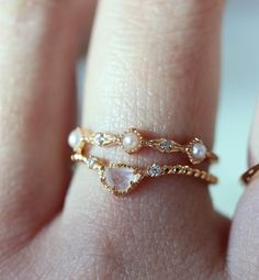 Ophelia Freshwater Pearl Gold Vermeil Ring, Alternative Wedding Gold Band, Dainty Stacking Ring, Celestial Gift for Her - Etsy Delicate Wedding Stackable Rings With Diamond Accents, Wedding Delicate Stackable Rings With Diamond Accents, Wedding Stackable Rings With Diamond Accents, Delicate Gold Cubic Zirconia Wedding Ring, Delicate Cubic Zirconia Stackable Wedding Rings, Delicate Stackable Wedding Rings With Rose Cut Diamonds, Delicate Rose Cut Diamond Stackable Wedding Rings, Adjustable Pearl Stackable Wedding Rings, Delicate Gold Stackable Cubic Zirconia Rings