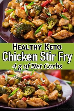 healthy keto chicken stir fry with broccoli and carrots on a plate