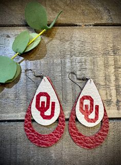 Genuine leather red round with small white round cut out earrings. Adjustable Red Leather Earrings, Red Leather Earrings For Gifts, White Leather Earrings Gift, White Leather Earrings As A Gift, White Leather Earrings For Gift, Red Leather Earrings, Leather Earrings, Lululemon Logo, Round Cut