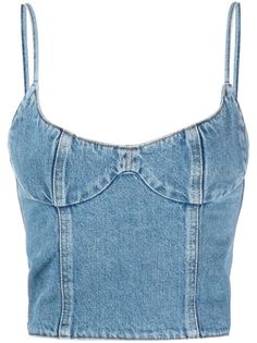 blue cotton denim corset style square neck spaghetti straps rear zip fastening smocked panel to the rear straight hem cropped Crop Denim Vest, Denim Bustier, Denim Tank Top, Denim Tank, Denim Crop Top, Denim Corset, Magda Butrym, Corset Crop Top, Chic Top