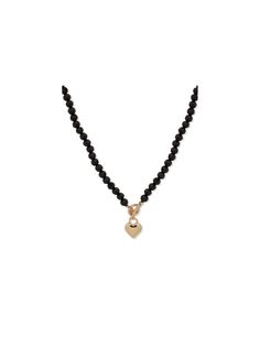 Anne Klein Gold Tone Heart Pendant Necklace With Jet Beads Elegant Black Heart Pendant Charm Necklace, Elegant Black Heart Charm Necklace, Elegant Beaded Heart Necklace, Black Heart Pendant Necklace With Heart Charm, Elegant Heart Pendant Necklace With Beaded Chain, Elegant Beaded Necklaces With Heart Charm, Elegant Beaded Necklace With Heart Charm, Elegant Black Necklace With Heart Charm, Elegant Heart Pendant Jewelry With Beaded Chain