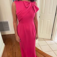 Pink Gown With Bow On Shoulder Spring Formal Pre-draped Gown, Formal Floor-length Pre-draped Midi Dress, Pink Sheath Maxi Dress For Evening, Pink Sheath Maxi Dress For Formal Occasions, Pink Gown, Pink Gowns, Dresses Pink, Beaded Gown, Couture Dresses