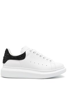 white/black leather round toe logo-print tongue perforated detailing crystal embellishment contrasting branded heel counter branded insole leather lining oversize rubber sole front lace-up fastening We've partnered with Good On You — an independent agency that rates how brands perform in relation to their impact on the planet, people and animals, with a multi-criteria rating simplified to a five points scale. In order to be awarded our conscious label, larger brands need to score a minimum of fo Luxury Low-top Sneakers With Textured Sole, Luxury Sneakers With Textured Sole For Streetwear, Luxury Low-top Platform Sneakers With Studded Outsoles, Luxury Studded Platform Sneakers With White Sole, Luxury Sneakers With Perforated Toe Box, Luxury Low-top Sneakers With Perforations, Luxury Leather Platform Sneakers With Studded Outsoles, Luxury Sneakers With Perforations And White Sole, Luxury Platform Sneakers With Round Toe