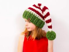 Our chunky Christmas elf stocking cap hat knitting pattern makes the perfect family Christmas photography prop or winter hat for your little one. This pattern is a twist on our original Christmas cap.... Crochet Elf Hat Pattern, Crochet Elf Hat, Christmas Cap, Elf Stocking, Christmas Hats, Lion Brand Wool Ease, Hat Knitting Pattern, Stocking Cap, Hat Knitting