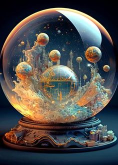 an image of a snow globe with planets in it