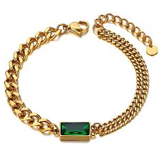 Gold 18k Gp Emerald Green Chain Link Bracelet Other Listings Include Necklace, Rings, Cuff, Bangle, Bracelets, Platinum, Sterling Silver, Gold, Unique, Beaded, Large, Big, Happy, Imperial, Smile, Chunky, Zodiac, Nameplate, Gen Z, Pastel, Chain, Cube, Stainless Steel, Smile, S Diamonds, Cubic Zirconia, Aquamarine, Emerald Rings, Sapphire, Ruby, Boho, Bohemian, Fashion, Handmade, Gem, Gemstones, Accessories, Fashionista, Crystals, Bling, Envywear, Stylish, Luxury, Fine, Pendant, Charm, Jewels, Ple Elegant Green Jewelry With Gold Chain, Gold Crystal Bracelet With Adjustable Chain For Formal Occasions, Formal Gold Crystal Bracelet With Adjustable Chain, Gold Bracelets For May Birthstone, Elegant Green Chain Bracelet, Green Chain Bracelet Jewelry, Gold Crystal Bracelet For May Birthstone Gift, Gold Crystal Bangle Bracelet With Adjustable Chain, Gold Bangle Crystal Bracelet With Adjustable Chain