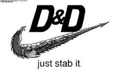 a black and white photo with the words d & d just stab it