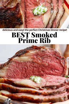 the best smoked prime rib roast recipe for christmas dinner or brunch with fresh herbs on top