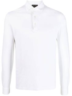 white cotton polo collar short front button fastening long sleeves buttoned cuffs straight hem White Polo Sweater With Ribbed Cuffs For Work, Classic Henley With Button Closure, Long Sleeve Cotton Polo Shirt With Buttons, Long Sleeve Polo Shirt With Buttons For Work, White Cotton Shirt With Concealed Placket, Classic Button-up Henley With Buttons, Casual Long Sleeve Polo Shirt, Elegant White Long Sleeve Polo Sweater, Work Polo Shirt With Button Cuffs