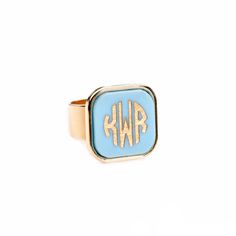 Our bezel-set square monogram ring is a Moon and Lola girl's best friend! Trendy Adjustable Initial Open Ring, Trendy Personalized Ring Jewelry, Personalized Initial Open Ring, Personalized Adjustable Initial Open Ring, Personalized Adjustable Open Initial Ring, Trendy Personalized Adjustable Rings, Personalized Initial Ring Gift, Adjustable Gold Initial Ring As Personalized Gift, Adjustable Gold Initial Ring For Personalized Gift