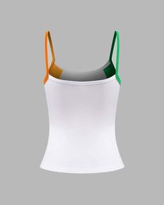 Details: Football cami top with Ireland flag color designTop Length: CroppedSleeve Length: SleevelessMaterials:95% Cotton + 5% Spandex White Color Block Sleeveless Tank Top, White Sleeveless Color Block Tank Top, White Color Block Tank Top For Summer, Casual Green Tops With Straps, Fitted Sleeveless Color Block Top, Casual White Color Block Tank Top, Green Vest Tops With Tank Straps, Multicolor Stretch Cami Top, Stretch Multicolor Cami Top