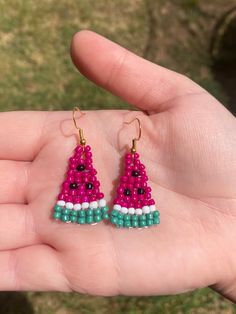 These seed bead earrings are the perfect addition to any outfit! Handmade in TX, these earrings are great for anyone who loves the taste of sweet summertime. Fuchsia & teal add a twist on traditional watermelon colors. Colorful Beads For Jewelry Making In Summer, Turquoise Faceted Beads Jewelry For Summer, Turquoise Jewelry With Faceted Beads For Summer, Summer Turquoise Jewelry With Faceted Beads, Multicolor Summer Jewelry, Multicolor Summer Jewelry With Faceted Beads, Colorful Beaded Drop Earrings For Summer, Turquoise Beads For Jewelry Making In Summer, Cute Beaded Earrings For Summer