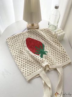 BirdinBag - Strawberry Crochet Bag: Small, Hollow Out Design with Stylish Pattern Casual White Knitted Shoulder Bag, Casual Crochet Pouch Shoulder Bag, Casual Crochet Handheld Bag, Casual Knitted Pouch Bag, Trendy White Knitted Bags, Strawberry Crochet Bag, Crochet Bag Small, Strawberry Crochet, First Contact