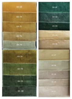 the different colors of suede fabrics are shown in this image, and each color is different