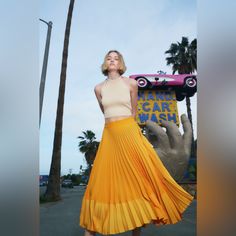 Brand New Pleated High-Waist Midi Skirt. Matching Fabric Appliqu At The Hem. Invisible Side Zip Fastening. Size: Xs Orange Hijab, Skirts Midi High Waisted, Zara Skirts, Pleated Midi Skirt, Women Skirts Midi, Color Orange, Work Outfit, Side Zip, Midi Skirt