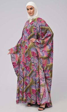 Don’t stress about the dress, we’ll dress you to impress. Find our new collection for your modest look It has a Sweet heart neck, Loose kaftan sleeves, crepe inner, upper georgette flared abaya Fabric inner crepe upper Printed georgette and white chiffon hijab Size and Fit Model is wearing a size xs Full length sleeve Included pockets Hijab:- length :- 70inch and breadth :- 30inch Care Cold wash Shipping Information Orders are processed and delivered within 10-15 business days NOTE:- **Our Eastessence Exclusives are Made to order with perfecting finishing’s and fits for our customers** White Chiffon Hijab, Abaya Fabric, Sweet Heart Neck, Kaftan Sleeves, Abaya For Women, Printed Kaftan, Kaftan Abaya, Chiffon Hijab, Islamic Dress