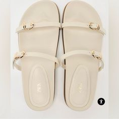 Zara Buckled Strap Sandals - Size 8 Never Worn And New With Tag!!! Zara Flats, Cream Sandals, Jeans Blazer, Zara Sandals, Slider Sandals, Lace Up Espadrilles, Closed Toe Sandals, Linen Tshirts, Shoes Flats Sandals