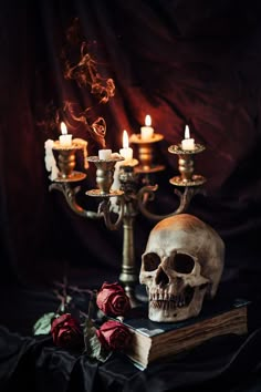 Antique Candle Sticks, Goth Home, Gothic Aesthetic, Arte Obscura, Witch Aesthetic, A Skull, Dark Photography, Arte Horror