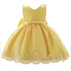 Beautiful Fancy Party Dress For Girls To Wear For Birthday Wedding School Event Or Any Other Special Occasions. This Dress Features With High Density Embroidery And Soft Laces. Lined With 100% Cotton Fabric. Material Used Is Soft, Comfortable And Of High Quality. Machine Wash Cold, Gentle Cycle, No Bleaching, Wash Before First Use. Separate Back Bowknot While Washing. Low Iron If Needed. Elegant Yellow Princess Dress For Dress-up, Elegant Yellow Princess Dress For Pageant, Elegant Yellow Princess Dress For Wedding, Yellow Sleeveless Pageant Dress, Elegant Yellow Tutu Dress For Wedding, Princess Lace Dress For Fancy Occasions, Princess Style Lace Dress For Fancy Dress, Princess Style Lace Dress For Fancy Occasions, Elegant Princess Dress For Fancy Dress Occasion