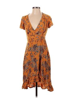 Patrons of Peace Casual Dress Size: X-Small Orange Dresses - used. 100% RAYON, Wrap, V Neck, Paisley, High Low, Short Sleeve | Patrons of Peace Casual Dress - Wrap: Orange Paisley Dresses - Used - Size X-Small Fitted V-neck Patterned Mini Dress, Knee-length Summer Dress With Paisley Print, Summer Knee-length Paisley Print Dresses, Knee-length Paisley Print Summer Dress, V-neck Midi Dress With Paisley Print For Summer, Short Sleeve Patterned Dress With Paisley Print, Short Sleeve Paisley Print Patterned Dress, Casual Short Sleeve Maxi Dress With Paisley Print, Fitted Paisley Print Summer Dress