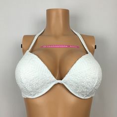 Victoria's Secret Lace Gorgeous Swim Top. Adds 1.5 Cup Sizes! Almost As Much Push Up Padding As The Bombshell ! Color: White Sm1540, 1679, 1681, 1680, 1854 Related Searches : Bikini Top , Bikini Bottom , Two Piece, Bathing Suit , Sexy Swimsuit , Vacation , Spring Break , Summer , Beach Check Out My Closet For Lots More Swimsuits ! @Fashionista_kim Padded Push-up Swimwear, Summer Stretch Push-up Swimwear, Padded Halter Top For Summer, White Stretch Swimwear With Padding, White Padded Stretch Swimwear, Fitted Underwire Halter Top For Sunbathing, White Beachwear Halter Top For Party, Padded Swimwear For Spring, White Padded Underwire Swimwear