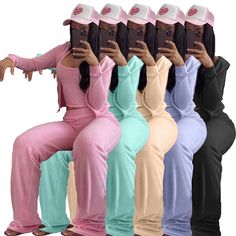 Fashion Undershirt Hooded Wide Leg Pants Solid Color Three Pieces Set Spring Long Sleeve Tracksuit With Pockets, Spring Tracksuit With Pockets Long Sleeve, Spring Leisure Tracksuit, Casual Sets With Long Pants For Fall, Casual Long Sleeve Set With Pockets, Casual Fall Sets With Long Pants, Casual Hooded Loungewear Sets, Casual Solid Hooded Sets, Casual Solid Color Hooded Set