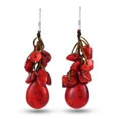 PRICES MAY VARY. Material: Sterling silver, Cotton wax rope | Trademark: Stamped 925 (on hooks) | Stone: Reconstructed red coral | Color: Red Overall Measurements: 22 mm (0.87 in) x 50 mm (1.97 in) long (including hooks) Weight; 7.8 grams | Style: Dangle, Fashion, Cluster Earring type: Pierced dangle earrings | Closure: Fish hooks Includes an official ‘AERAVIDA Fair Trade Sourcing’ Card with certified Seal of Authenticity. These cute earrings feature clusters of reconstructed red coral dangling Cluster Earring, Red Coral Earrings, Black Onyx Earrings, Stone Dangle Earrings, Fish Hooks, Coral Earrings, Onyx Earrings, Cz Stud Earrings, Stud Set