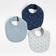 Blue Charms Organic Baby Bibs, Set of 3 + Reviews | Crate and Barrel Pink Charms, Smoothie Healthy, Neutrogena Makeup, Baby Ready, Pink Charm, Blue Charm, Kids Gear, Burp Cloth Set, Minimalist Pattern