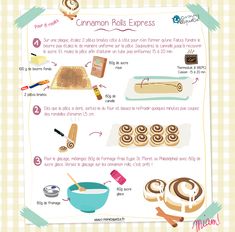 the instructions for making cinnamon rolls are shown in this graphic style, with an image of cinnamon