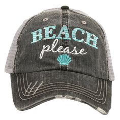 Trucker caps are embroidered and have curved bill. Distressed cap gives it a worn look. Adjustable tab with mesh back. 80% cotton and 20% polyester. One size fits most. Women Trucker, Novelty Hats, Trendy Hat, Fashion Petite, Beach Please, Baseball Trucker Hat, Embroidered Hats, Cute Hats, Beach Hat