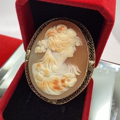 Amazing Estate 14k Filagree Carved Orange Shell Cameo 1960's Naturally aged Solid 14k Yellow Gold Filigree Mounting This Amazing Cameo measures 52 x 42mm Can be worn as  both pin/brooch or Pendant on a chain This IS A VERY LARGE & BEAUTIFUL Cameo ! In Excellent Vintage Condition Victorian Cameo, Mom Wedding Gift, Vintage Cameo, Carved Shell, Cameo Brooch, Cameo Pendant, Gold Filigree, Gift Wedding, Pin Brooch