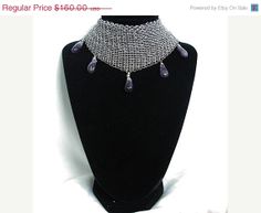 ON SALE Stainless steel Mesh bib necklace with by Raquelchelouche, $136.00 Elegant Purple Chain Necklace For Gift, Elegant Purple Metal Necklace, Elegant Chainmail Necklaces For Party, Elegant Chainmail Necklace For Party, Elegant Black Chainmail Jewelry, Elegant Purple Choker Jewelry, Elegant Chainmail Metal Choker, Elegant Metal Chainmail Choker, Mesh Necklace