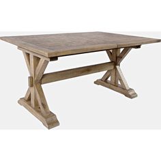 a large wooden table with two legs and a square top, on an isolated white background