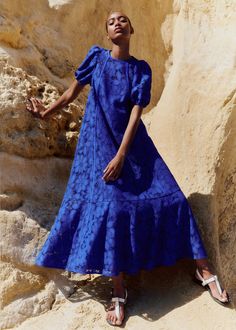 Statement Guipure Lace Maxi Dress | ME+EM Chic Blue Dress With Scalloped Lace, Chic Blue Scalloped Lace Dress, Blue Scalloped Lace Summer Dress, Blue Lace Dress With Floral Embroidery, Blue Scalloped Lace Dress For Summer, Spring Blue Lace Dress, Ss24 Fashion, Fashion Me, Bias Cut Dress