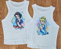 CROP TANKS- Available in size XS-2XL CROP TOPS- Available in sizes XS-3XL TSHIRTS- Available in XS-4XL Tshirts are unisex but do not run big. They are just the right fit. If you like a little extra room for an oversized tee, it's recommended to size up one, from your normal size. Adult and kids Tshirts, tanks, sweatshirts and bleach tee's and tank tops are available too!  The shirts are made of soft, good quality cotton and polyester materials. This ingenious material has the durability of polye Themed White Tops With Custom Print, White Themed Top With Custom Print, Custom Print Themed White Tops, Fitted Short Sleeve Themed Tops, White Custom Print Themed Tops, Crop Tanks, Tshirt Custom, Princess Shirt, Elsa Anna