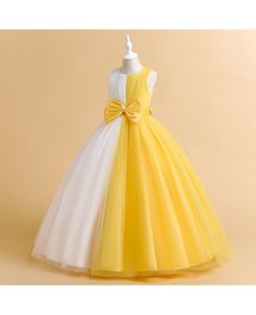 Get 10% off now! Buy color block long tulle ballgown party dress with bow knot at cheap price online. Free stable shipping and pro custom service since 2009. White Princess Tutu Dress For Prom, Elegant Yellow Tulle Princess Dress, White Summer Ball Gown For Party, Elegant Yellow Tutu Dress For Wedding, Elegant Yellow Tulle Tutu Dress, White Tulle Princess Dress With Bow, White Tulle Skirt Ball Gown For Party, White Tulle Ball Gown For Party, Yellow Tulle Gown For Party