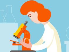 a woman looking through a microscope at something on the table in front of her is an orange haired girl with red hair