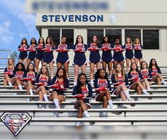 a group of cheerleaders posing on bleachers