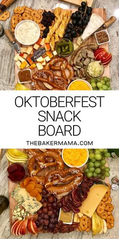 the oktoberfest snack board is full of cheese, crackers and fruit